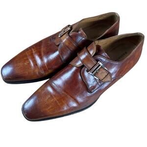 Magnanni Shoes Mens Size 11.5 Brown Monk Strap Leather Buckle Dress Square Toe